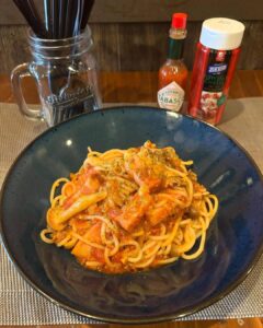 ベーコン🥓&きのこ🍄の トマトソースパスタ🍝🍅