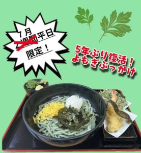 ‼️期間限定‼️よもぎぶっかけうどん7月31日まで延長させていただきます。