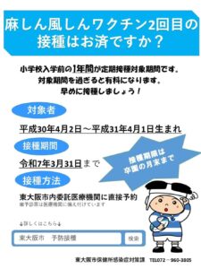 お子さまの2回目の接種はお済ですか？ 麻しん風しんワクチン