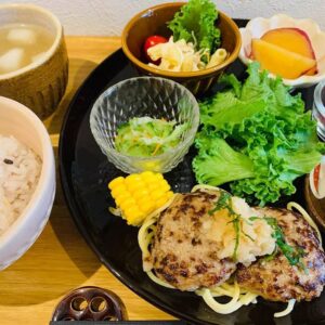 本日の日替わりランチ ・オートミール入り和風ハンバーグ