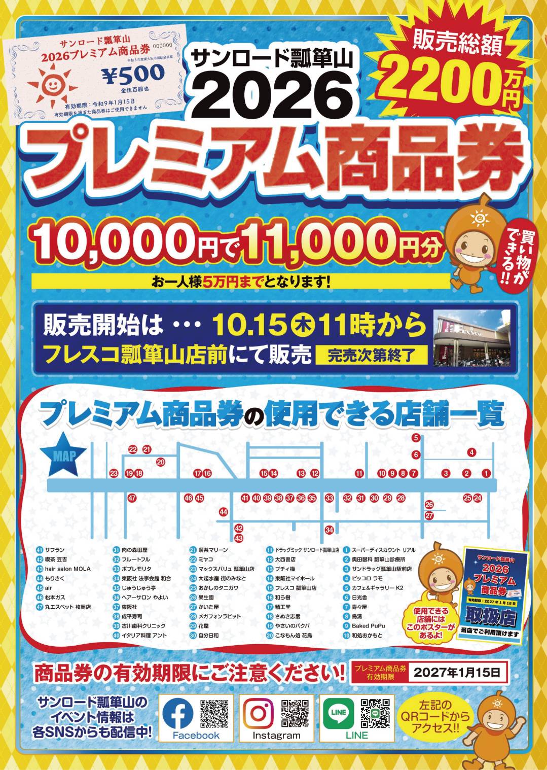 サンロード瓢箪山2026 プレミアム商品券【10月15日より】